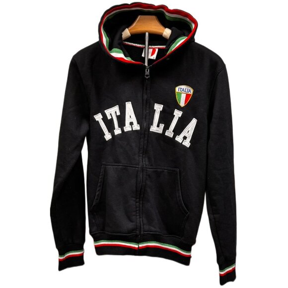 Italia Flag Black Full Zip Hoodie Sweatshirt Red White Graphic Zip Front NEW SM - Picture 1 of 8